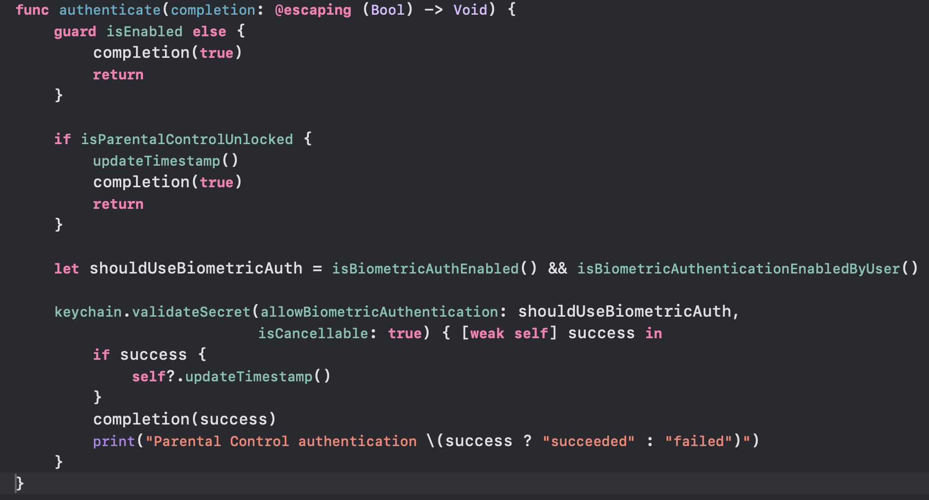 Swift Authenticate Function