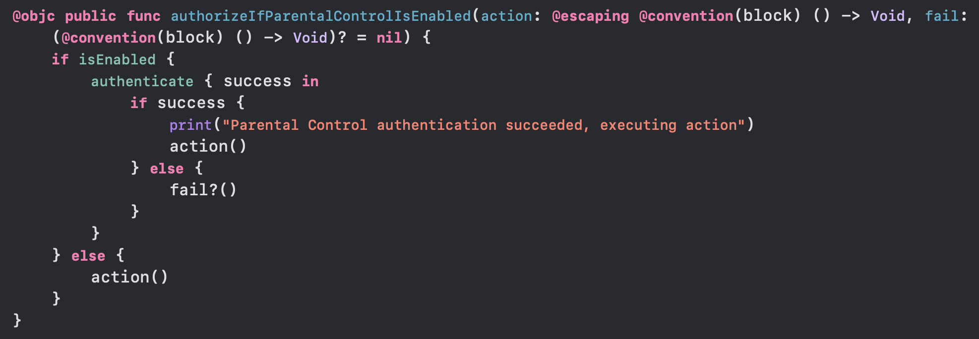 Swift Authorize Function